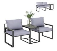 Outsunny Salon de Jardin 3 pièces Coussins 14 cm Mobilier de Balcon Gris