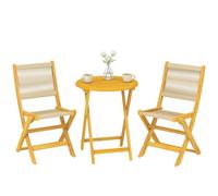 Outsunny Salon de Jardin 3 Pièces en Bois d'Acacia et Cordage PP - Ensemble Bistro avec Table Ronde et 2 Chaises Pliables - Mobilier Extérieur Design Boho pour Balcon, Terrasse et Jardin, Naturel