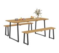 Outsunny Salon de jardin 3 pièces en bois, pour 6 personnes, avec 2 bancs, trou de parasol, table en bois, meubles de cuisine, balcon, meubles de jardin pour terrasse, balcon - Bois naturel
