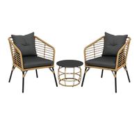 Outsunny Salon de jardin 3 pièces en rotin avec table basse et 2 chaises, set de bistrot avec coussins, meubles de balcon pour terrasse, balcon, acier, sable+gris foncé