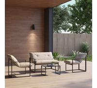 Outsunny Salon de jardin 4 pièces 4 personnes avec canapé 2 places, 2 fauteuils et 1 table basse gris