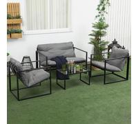 Outsunny Salon de jardin 4 pièces 4 personnes avec canapé 2 places, 2 fauteuils et 1 table basse gris | Aosom France
