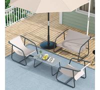 Outsunny Salon de jardin 4 pièces 4 personnes avec canapé 2 places, 2 fauteuils et 1 table basse plateau verre trempé