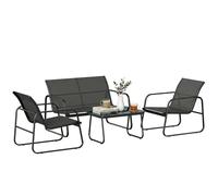 Outsunny Salon de Jardin 4 pièces avec canapé, fauteuils et Table Basse, Ensemble de mobilier de Jardin avec Plateau en Verre trempé et Pieds réglables, Gris foncé et Noir