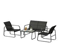Outsunny Salon de jardin 4 pièces avec canapé, fauteuils et table basse, gris foncé et noir