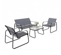 Salon De Jardin Style Yachting 4 Personnes 4 Pièces Plateau Verre Trempé Gris