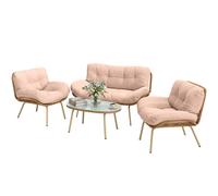 Outsunny Salon de Jardin 4 Pièces en Résine Tressée Coussin 12 cm Ultra Épais Canapé 138 cm 2 Fauteuils et Table Basse Beige