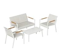 Outsunny Salon de Jardin 4 Pièces en Textilène, Canapé 2 Places, 2 Fauteuils, Table Basse avec Plateau en Métal, Ensemble de Mobilier de Jardin pour Balcon Terrasse, Crème
