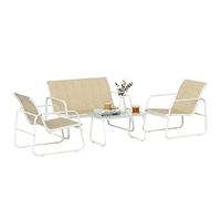 Outsunny Salon de Jardin 4 Pièces Extérieur, Kaki et Blanc