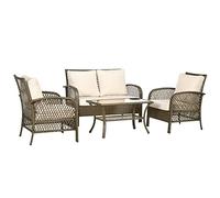 Outsunny Salon de jardin 4 places 4 pièces style colonial table basse coussins beige inclus résine tressée marron clair
