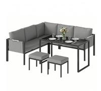 Salon de jardin - Outsunny - 6 pièces canapé d'angle extérieur avec coussins 10cm table haute et 2 repose-pieds - gris