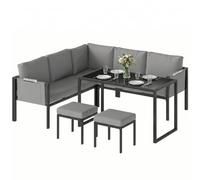 Outsunny Salon de Jardin 6 Pièces Canapé d'angle Extérieur Acier Gris | Ensemble Meuble de Jardin avec Coussins 10cm, Table Haute, 2 Repose-pieds, Mobilier de Terrasse 7 Personnes, Textilène