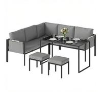 Outsunny Salon de Jardin 6 Pièces Canapé d'angle Extérieur - Ensemble Meuble de Jardin avec Coussins 10cm, Table Haute et 2 Repose-Pieds - Mobilier de Terrasse 7 Personnes Acier et Textilène, Gris
