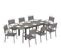 Outsunny Salon de Jardin 8 Personnes - Table de Jardin Extensible 150-225cm avec Plateau Polybois et 8 Chaises - Ensemble Repas Extérieur en Aluminium pour Terrasse, Balcon et Véranda, Gris