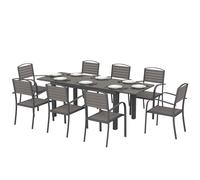 Outsunny Salon de Jardin 8 Personnes Table de Jardin Extensible 150-225cm avec Plateau Polybois et 8 Chaises Aluminium Gris