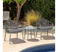 Outsunny Salon de jardin bistrot 3 pièces cadre en acier 2 fauteuils 1 table basse plateau en verre trempé coussins inclus gris