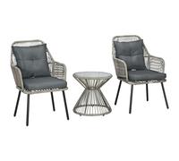 Outsunny Salon de Jardin bistrot Ensemble 3 pièces Cadre en Acier avec 2 fauteuils et 1 Table Basse Ronde, Coussins fournis, Gris