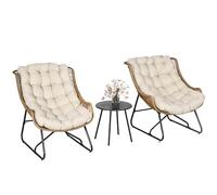 Outsunny Salon de Jardin bistrot, Ensemble bistrot de Jardin 3 pièces Cadre en Acier 2 chaises + 1 Table Basse Coussins Inclus Kaki