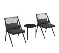 Outsunny Salon de Jardin bistrot, Ensemble bistrot de Jardin 3 pièces, Table Basse Ronde Plateau en Verre trempé + 2 fauteuils avec Coussins, Cadre en Aluminium, Gris