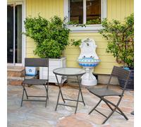 Outsunny Salon de Jardin Bistrot Pliable 3 Pièces Table Ronde 2 Chaises Pliantes Plateau Verre Trempé Résine Tressée Chocolat