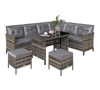 Outsunny Salon de Jardin Confortable pour 8 Personnes 3 canapés d'angle + 2 poufs + Table à Manger 12 Coussins d'assise et de Dossier en Polyester tissé Gris écru