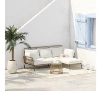 Outsunny Salon de jardin d'angle 4 pers. style colonial table basse coussins grand confort inclus résine tressée beige|Aosom France