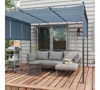Outsunny Salon de jardin d'angle 4 pers. style colonial table basse coussins grand confort inclus résine tressée gris
