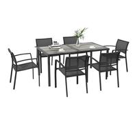Outsunny Salon de Jardin en Acier Ensemble 7 Pièces 1 Table Gris Foncé
