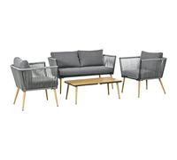 Outsunny Salon de Jardin en résine tressée 4 Places avec 1 canapé 2 fauteuils et 1 Table Basse 7 Coussins Inclus Gris