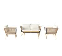 Outsunny Salon de Jardin en résine tressée 4 Places avec 1 canapé 2 fauteuils et 1 Table Basse 7 Coussins Inclus crème
