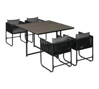 Outsunny Salon de jardin ensemble 5 pièces avec 1 table et 4 fauteuils 8 coussins table en composite plateau aspect bois noir Aosom France
