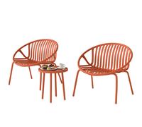 Outsunny Salon de Jardin Ensemble Bistro 3 Pièces Table Basse à Plateau Concave Acier et Polypropylène 80x70x75cm Rouge Brique