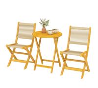 Outsunny Salon de Jardin Ensemble Bistro 3 Pièces Table Ronde et 2 Chaises Pliables Design Boho Bois d'Acacia Cordage PP Naturel