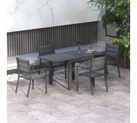 Outsunny Salon de jardin ensemble table et chaises 5 pièces avec 1 table à manger extensible 4 chaises dossier haut gris foncé