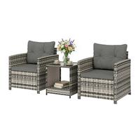 Outsunny Salon de Jardin Extérieur 3 Pièces en Résine Tressée Table et 2 Fauteuils avec Coussins, 62x65x75cm, Gris Clair