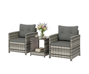 Outsunny Salon de Jardin Extérieur 3 Pièces en Résine Tressée Table et 2 Fauteuils avec Coussins, 62x65x75cm, Gris Clair