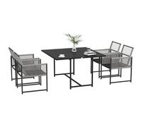 Outsunny Salon de Jardin extérieur 4 Personnes en Acier Ensemble Table et chaises 5 pièces avec 1 Table à Manger et 4 chaises avec Dossier Pliable Plateau en Verre trempé Gris