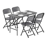 Outsunny Salon de Jardin extérieur 4 Personnes, Table de Jardin extérieure avec 4 chaises Pliables, Table réglable en Hauteur, 118 cm, Plateau Effet Bois, mobilier de terrasse Patio Gris foncé