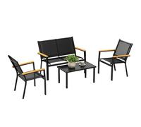 Outsunny Salon de Jardin extérieur 4 pièces avec canapé 2 Places, 2 chaises et Table Basse en Verre trempé, accoudoirs Larges, mobilier de Jardin terrasse véranda, Noir