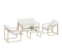 Outsunny Salon de Jardin extérieur 4 pièces avec Coussins Ultra-épais 15cm - Ensemble mobilier de Jardin et Salon Bas pour terrasse - canapé 2 Places avec Table Basse et 2 fauteuils, Cadre Acier Kaki