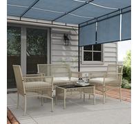 Outsunny Salon de Jardin extérieur 4 pièces canapé 2 Places + 2 fauteuils + 1 Table Basse Plateau Verre trempé Noir 3 Coussins d'assise - métal et résine tressée - Kaki