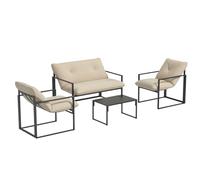 Outsunny Salon de jardin 4 pcs - Canapé 2p, 2 fauteuils, table basse, coussins 15cm - Acier noir