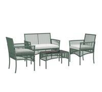 Outsunny Salon de Jardin Extérieur 4 Pièces Métal et Résine Tressée Vert