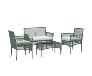 Outsunny Salon de Jardin Extérieur 4 Pièces Métal et Résine Tressée Vert