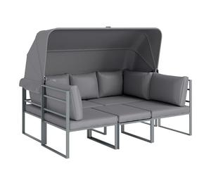 Outsunny Salon de Jardin extérieur 4 pièces modulaire avec canapé 3 Places, 2 fauteuils et Table Basse en Verre trempé, mobilier de Jardin avec Coussins Inclus pour terrasse ou véranda, Gris