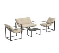 Outsunny Salon de jardin extérieur 4 pièces pour 4 personnes avec canapé 2 places, 2 fauteuils et 1 table basse 3 coussins mobilier de jardin pour terrasse jardin - acier noir polyester beige Gris cla