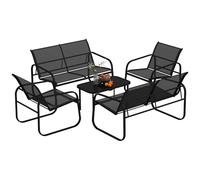 Outsunny Salon de Jardin extérieur 5 pièces en Acier et textilène avec 2 fauteuils, canapés 2 Places et Table Basse en Verre trempé, mobilier de Jardin Patio terrasse, Gris