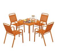 Outsunny – Salon de jardin 5 pièces – Table 80 cm, 4 chaises empilables, acier anti-rouille, orange