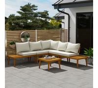 Outsunny Salon de jardin extérieur 5 places modulable en bois d'acacia, canapé d'angle extérieur avec table basse et coussins