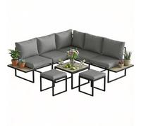 Outsunny Salon de jardin modulable 6 pers – table basse, plateaux bois PSPC, coussins 10cm – Gris